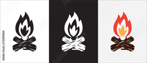 Camp fire vector icons set. Bale fire or bonfire icon set. Burning wood vectors. Great for camping outdoor branding product. simple stock vector illustration in three variation.