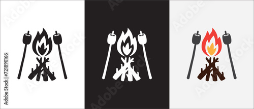 Camp fire marshmallow vector icons set. Marshmallows toast in bale fire or bonfire icon. Great for camping outdoor product. simple stock vector illustration in three variation.
