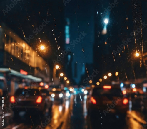Raindrops on the glass of the car in the city at night © Arda ALTAY