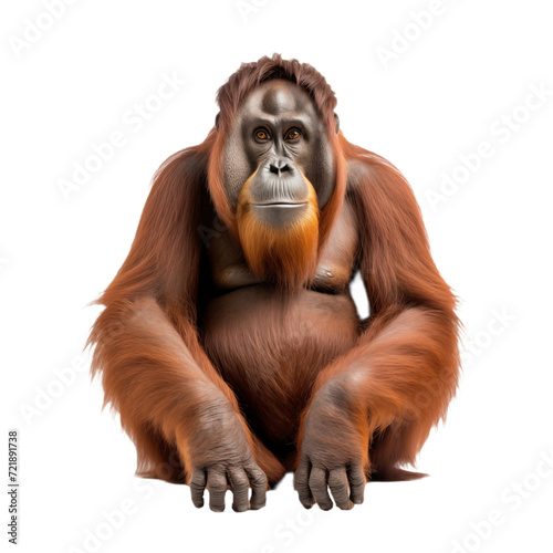 Orangutan Sitting isolated on transparent and white background. Ideal for use in advertising. Generative ai