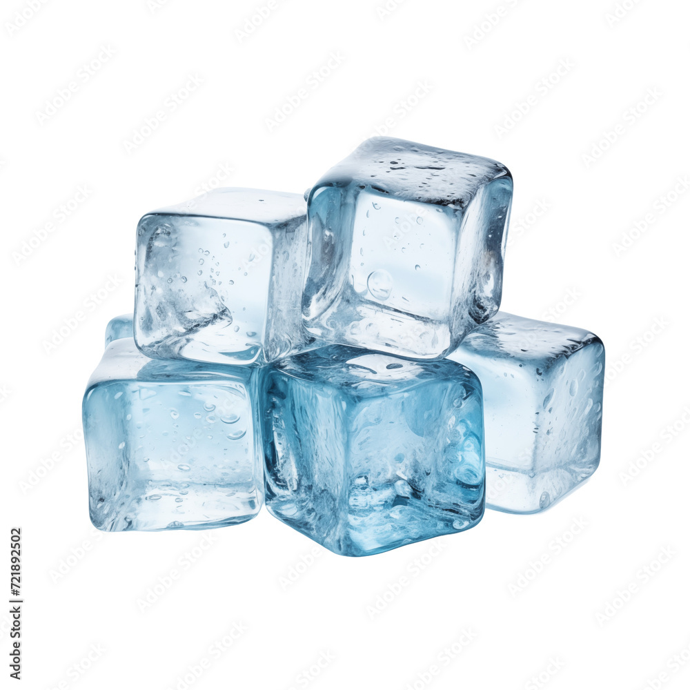 Ice cubes isolated on transparent and white background. Ideal for use in advertising. Generative ai Ice cubes isolated on transparent and white background. Ideal for use in advertising. Generative ai