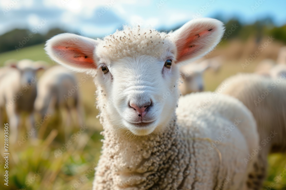 Healthy Curious lamb in a Feild