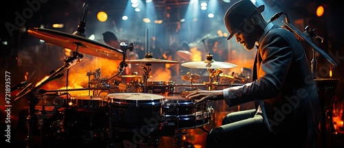 Jazz drummer performing jazz, jam session in a nightclub