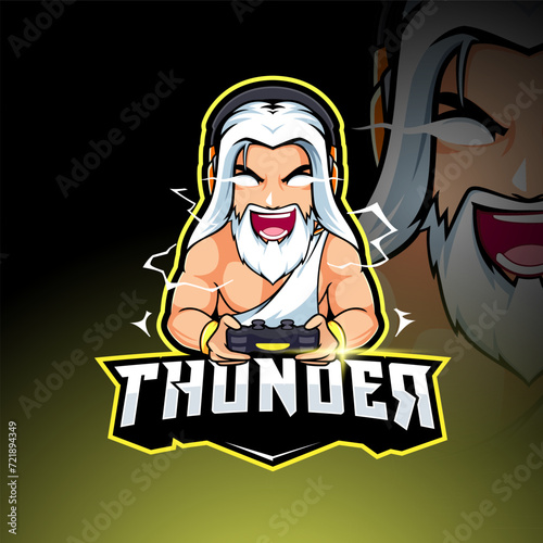 Zeus thunder god mascot esport logo illustration, Greek god logo vector graphic for streamer