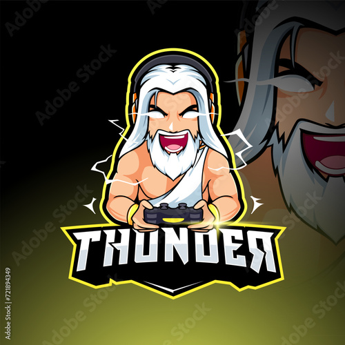 Zeus thunder god mascot esport logo illustration, Greek god logo vector graphic for streamer
