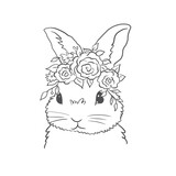 Hand drawn cute rabbit with head wreath. Coloring  for kids