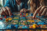 Close-up of a love-themed board game being played by a couple