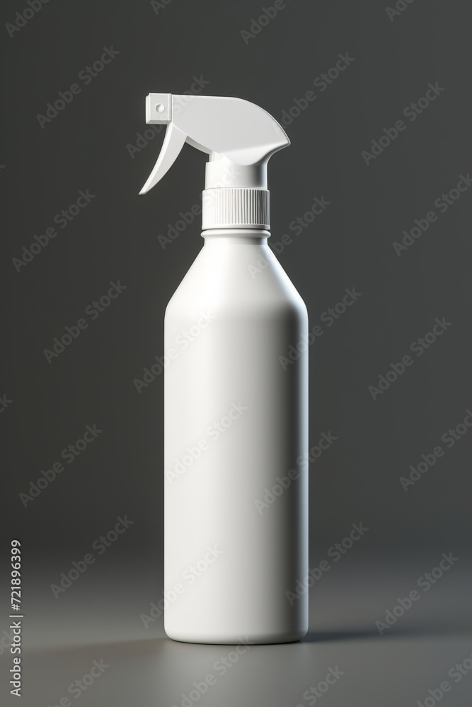 Blank white spray bottle with sprayer for mock up, on a dark gray background Blank white spray bottle with sprayer for mock up, on a dark gray background