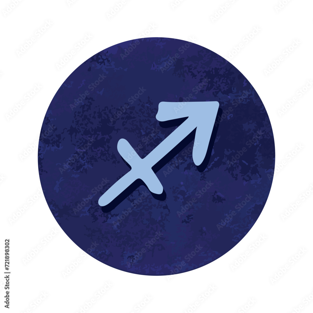 Obraz premium Hand drawn sagittarius zodiac sign in blue round frame Astrology doodle clipart Element for design