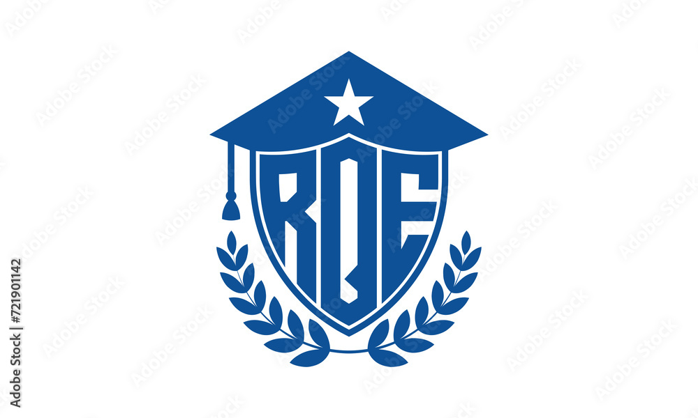 RQE three letter iconic academic logo design vector template. monogram, abstract, school, college, university, graduation cap symbol logo, shield, model, institute, educational, coaching canter, tech RQE three letter iconic academic logo design vector template. monogram, abstract, school, college, university, graduation cap symbol logo, shield, model, institute, educational, coaching canter, tech