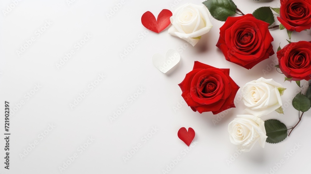 Red heart white rose and Valentine's Day greeting card ,white background. Generative Ai Red heart white rose and Valentine's Day greeting card ,white background. Generative Ai