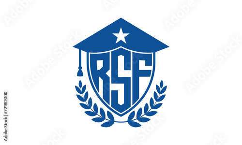 RSF three letter iconic academic logo design vector template. monogram, abstract, school, college, university, graduation cap symbol logo, shield, model, institute, educational, coaching canter, tech photo