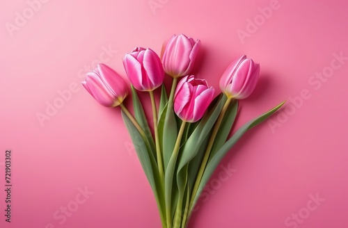 Pink tulips on the pink background. Valentines background. Beautiful Tulips flowers isolated on pink Background. Springtime flowers for Womens Day, Wedding, Birthday © Александр Ткачук