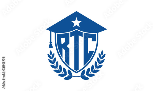 RTC three letter iconic academic logo design vector template. monogram, abstract, school, college, university, graduation cap symbol logo, shield, model, institute, educational, coaching canter, tech photo