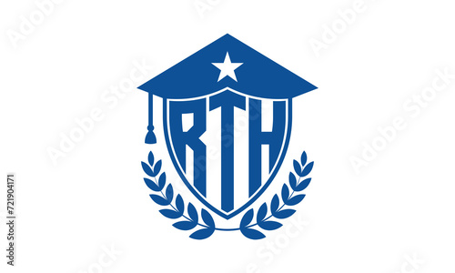 RTH three letter iconic academic logo design vector template. monogram, abstract, school, college, university, graduation cap symbol logo, shield, model, institute, educational, coaching canter, tech photo