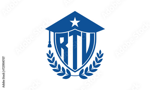 RTU three letter iconic academic logo design vector template. monogram, abstract, school, college, university, graduation cap symbol logo, shield, model, institute, educational, coaching canter, tech