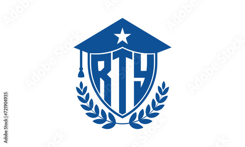 RTY three letter iconic academic logo design vector template. monogram, abstract, school, college, university, graduation cap symbol logo, shield, model, institute, educational, coaching canter, tech