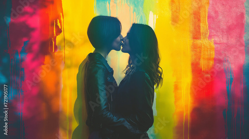 Gleichgeschlechtliches Paar küsst sich in der Öffentlichkeit zum Valentinstag wahre Liebe zeigen lgbtq Generative AI photo