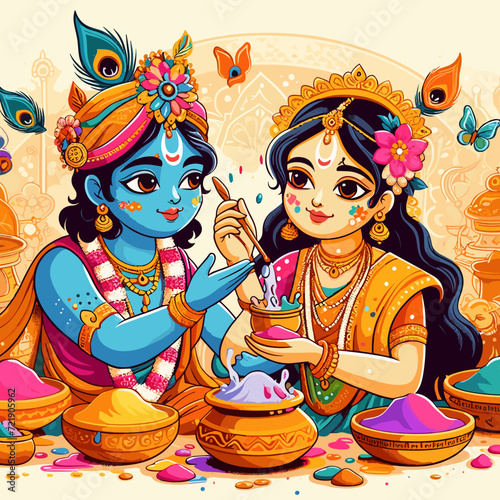 Radha & Krishna Celebrating Holi