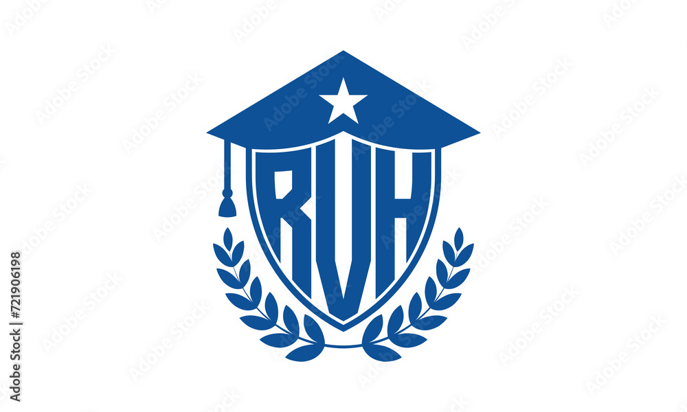 RVH three letter iconic academic logo design vector template. monogram, abstract, school, college, university, graduation cap symbol logo, shield, model, institute, educational, coaching canter, tech RVH three letter iconic academic logo design vector template. monogram, abstract, school, college, university, graduation cap symbol logo, shield, model, institute, educational, coaching canter, tech