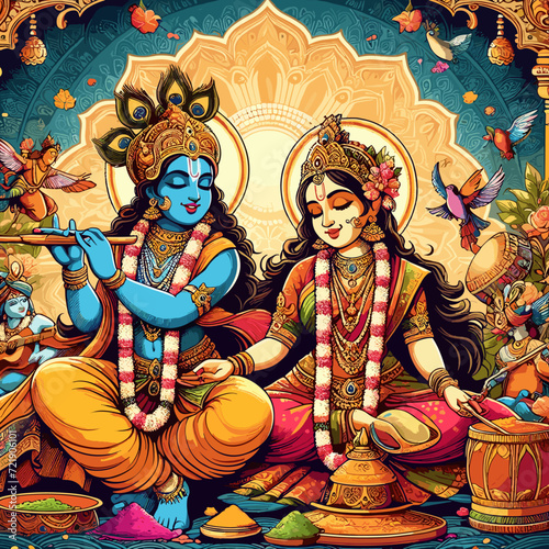 Radha & Krishna Celebrating Holi