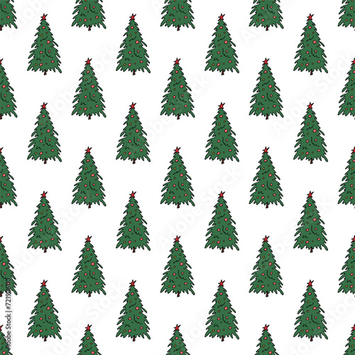 Seamless pattern with geometric minimal scandinavian Christmas tree doodle for decorative print, wrapping paper, greeting cards and fabric © Daria Shane