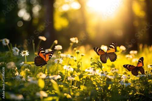 butterfly flying over flowers. © Shades3d
