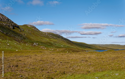 Mountains, ValleyÕs and Water in the North Lochs area of the Isle of Lewis in the Outer Hebrides on a Calm Summers day in June.