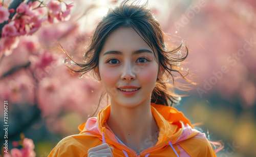 Japanese woman jogging in park © ai illust