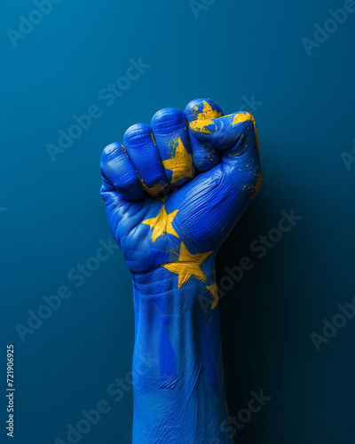 Hand bemalt wie die Europäische Flagge zur Faust geballt photo