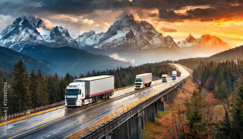 Cargo trucks transportation and logistic concept