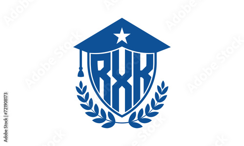 RXK three letter iconic academic logo design vector template. monogram, abstract, school, college, university, graduation cap symbol logo, shield, model, institute, educational, coaching canter, tech