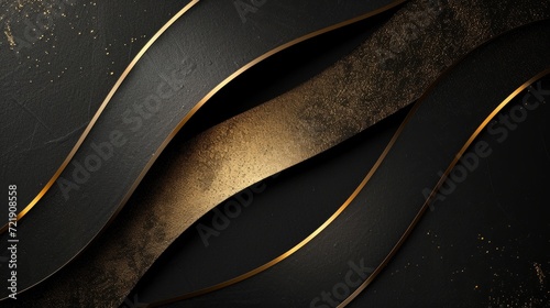 Black background with luxurious gold lines. Two shiny golden lines on a fixed black background. Create a visual impact that is complex and refined. photo