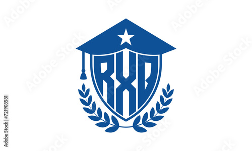 RXQ three letter iconic academic logo design vector template. monogram, abstract, school, college, university, graduation cap symbol logo, shield, model, institute, educational, coaching canter, tech