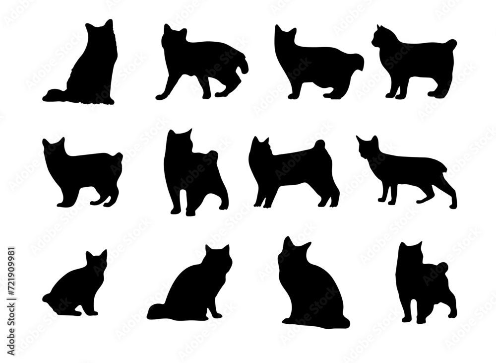 Collection of cat silhouette vector illustrations