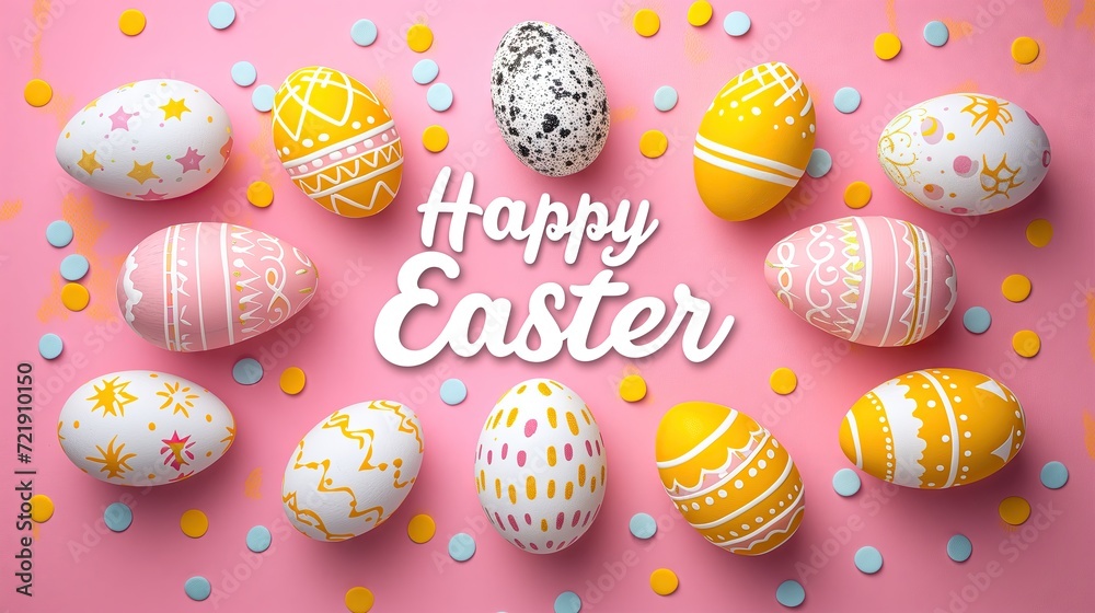 Pastel easter eggs background with the word 