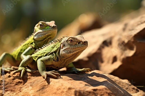 Lizards basking in the sun and chasing insects. © OhmArt