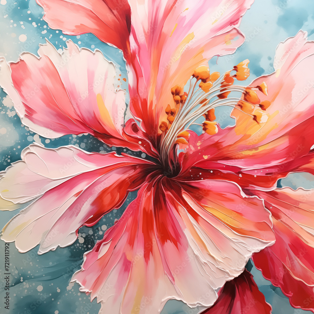 Oil paint of flower blossom, close-up, abstract