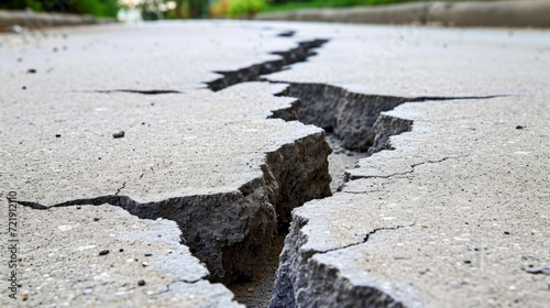 Obraz na płótnie Close-up of a large crack on an asphalt road. Infrastructure damage and natural disaster concept w salonie