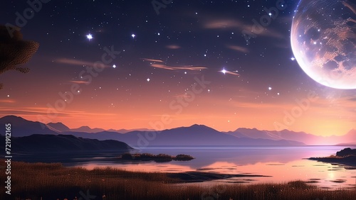 A Serene Night Landscape with a Majestic Celestial Body