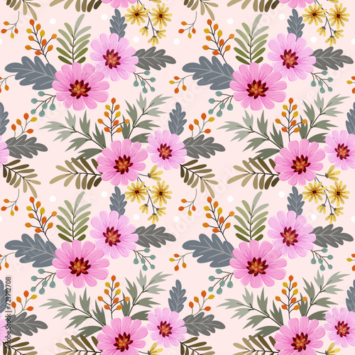 Pink and yellow flowers with leaf seamless pattern. Can be used for fabric textile wallpaper.