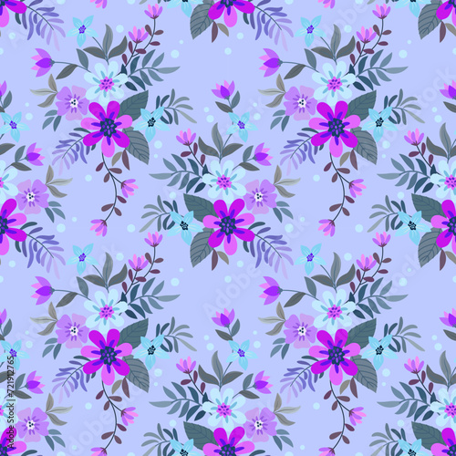 beautiful monochrome purple flowers seamless pattern for fabric textile wallpaper.