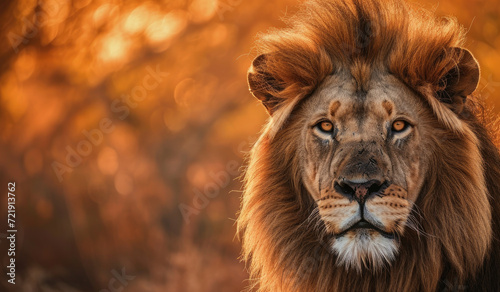 A close-up portrait of a lion, captured with a shallow depth of field to emphasize its rugged, textured fur
