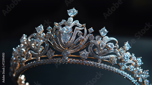  diamond tiara on black background copy space. generative ai