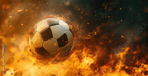 a soccer ball is moving towards the camera around a fire,Fire soccer ball. © kiatipol