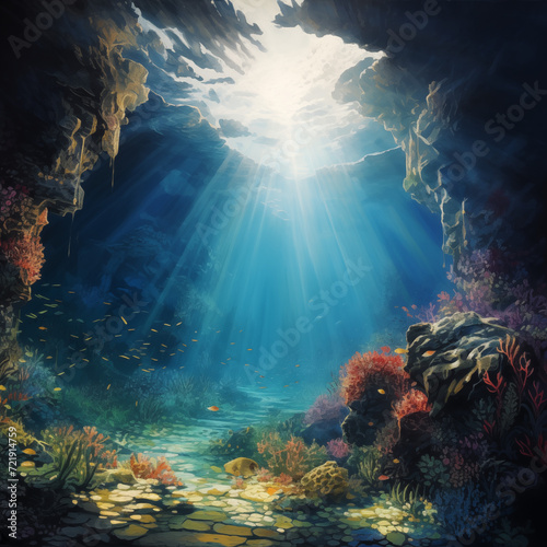Mystery cave under the sea, painting
