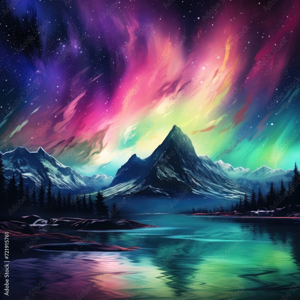 Northern lights. Mountains. Nature.