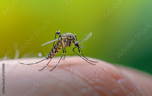 Malaria Infected Mosquito suck blood on skin. Leishmaniasis, Encephalitis, Yellow Fever, Dengue, Malaria Disease, Mayaro or Zika Virus Infectious Culex Mosquito Parasite Insect Macro. © RMedia