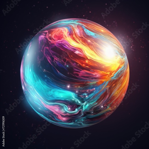 One colorful abstract planet in the galaxy. Bright planet 3d illustration. Digital illustration.