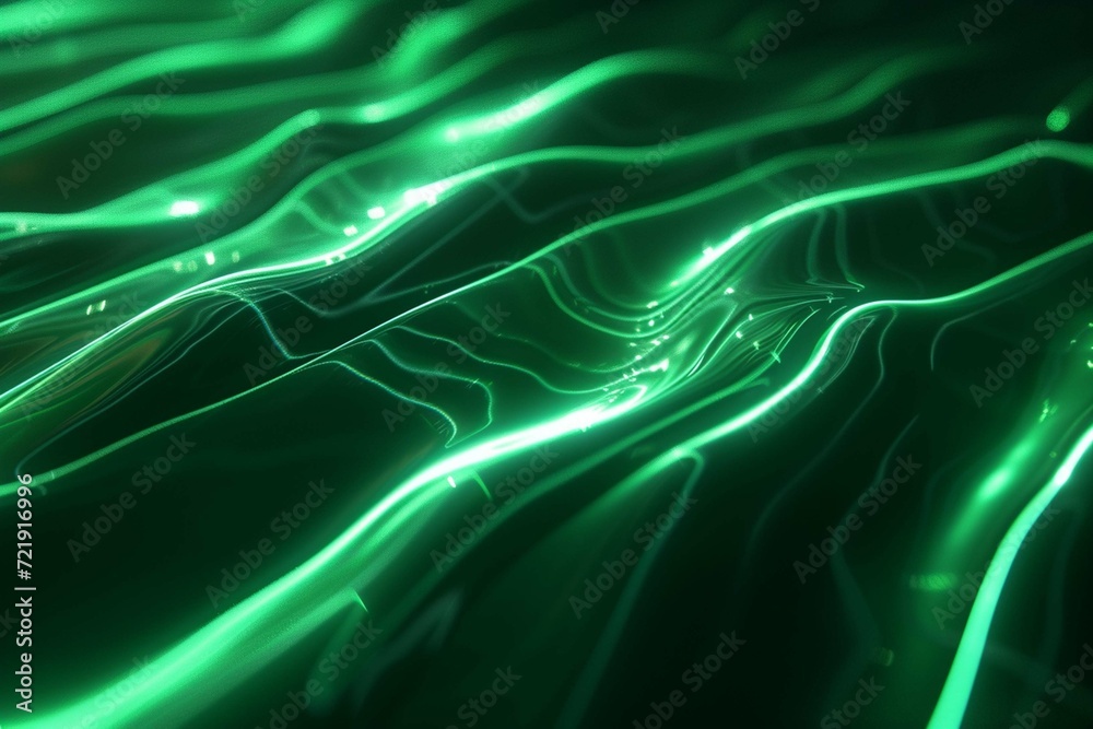 3d render. Abstract background of dynamic emerald green neon lines glowing in the dark. Modern fantastic wallpaper
